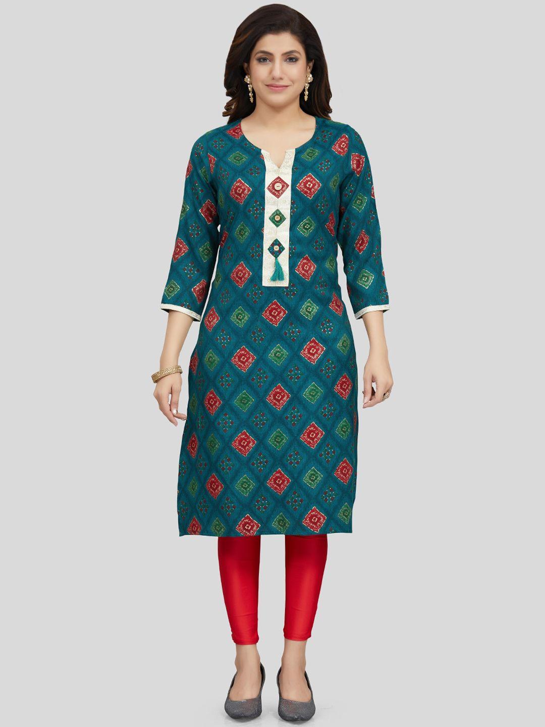 saree swarg women ethnic motifs printed notch neck kurta