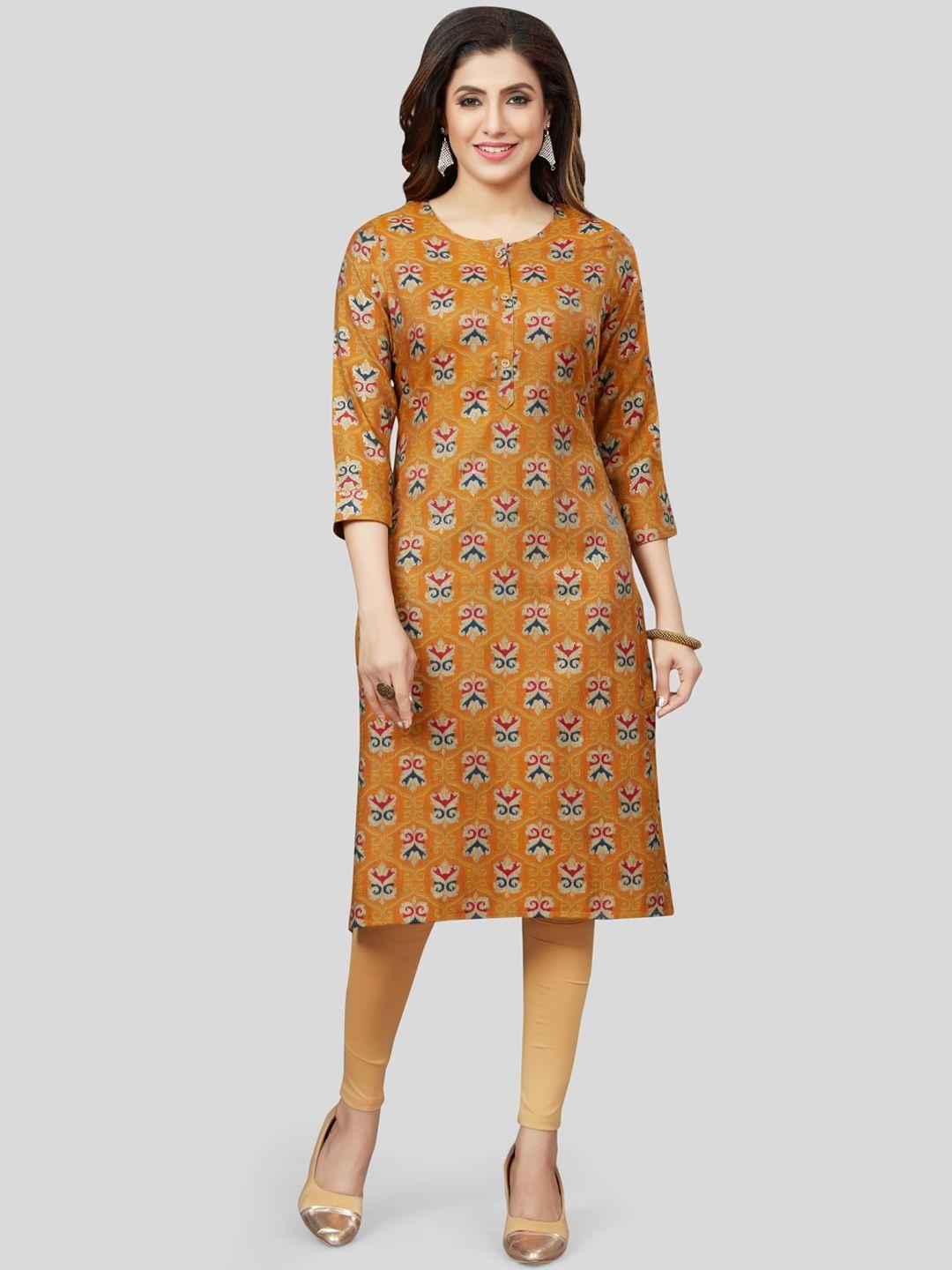 saree swarg women mustard yellow floral printed kurta