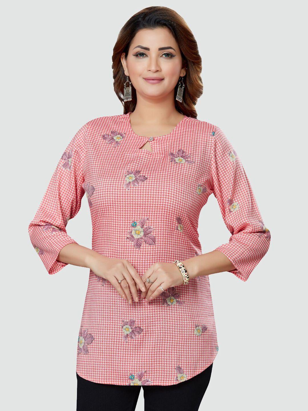 saree swarg women pink floral printed kurti