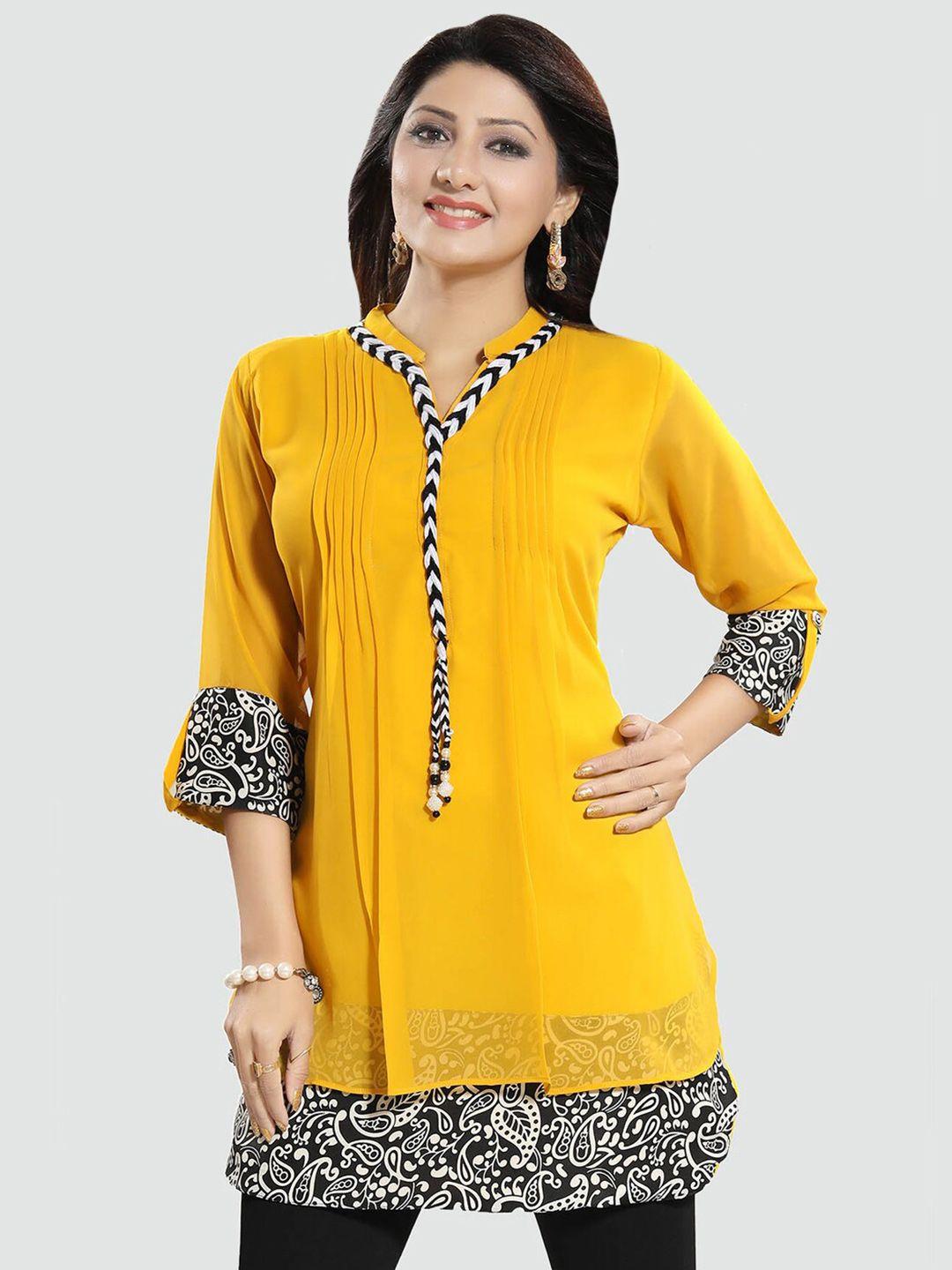 saree swarg yellow & black kurti