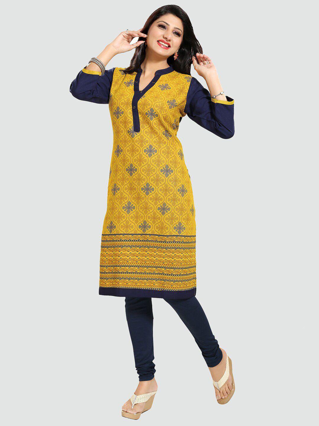 saree swarg yellow ethnic motifs printed kurti