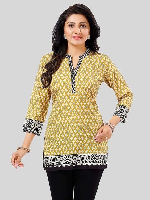 saree swarg yellow printed a line short kurti