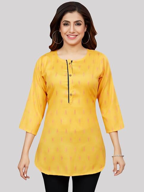 saree swarg yellow woven pattern straight short kurti