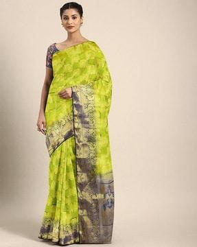 saree with contrast border & blouse piece