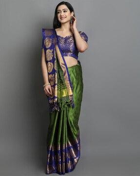 saree with contrast border and tassels