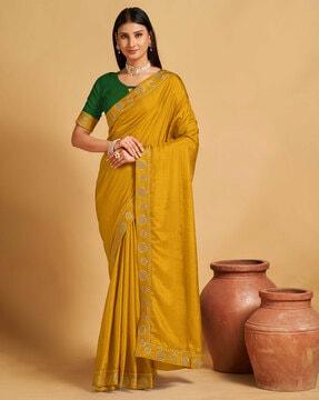 saree with contrast embroidered border