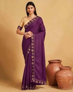 saree with contrast embroidered border