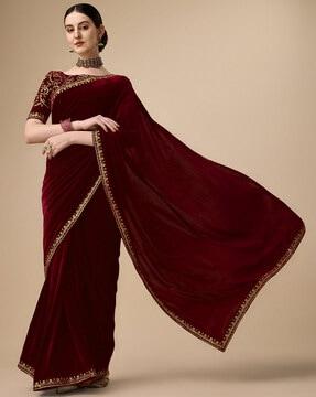 saree with contrast embroidered border