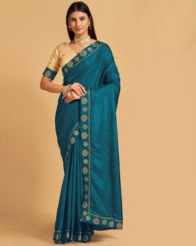 saree with contrast embroidered border