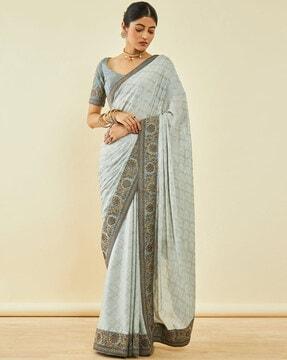 saree with contrast embroidered border