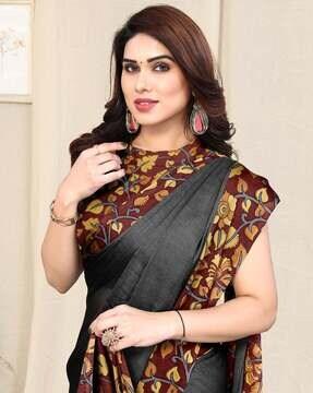 saree with contrast kalamkari print border