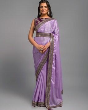 saree with contrast lace border & belt