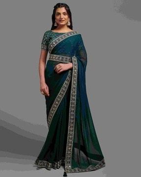 saree with contrast lace border & belt