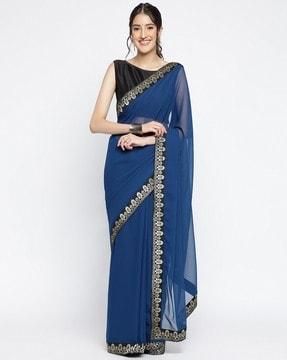 saree with contrast lace border