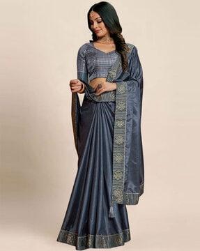 saree with contrast lace border