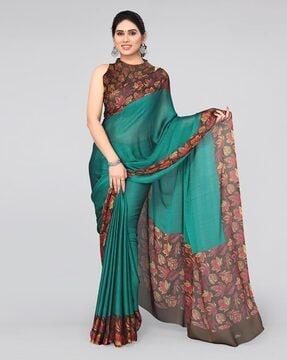 saree with contrast leaf border