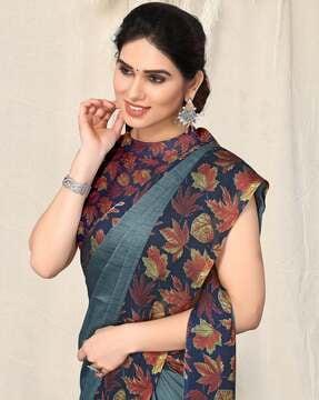 saree with contrast leaf border