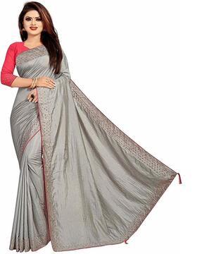 saree with embellished border & tassels