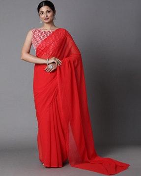 saree with embroidered blouse piece