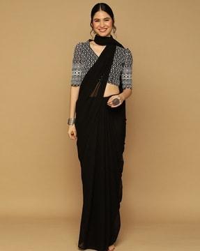 saree with embroidered blouse