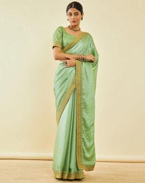 saree with embroidered lace border