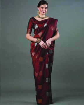 saree with floral woven motifs & contrast border