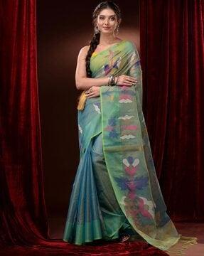 saree with floral woven motifs