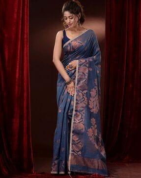 saree with floral woven motifs