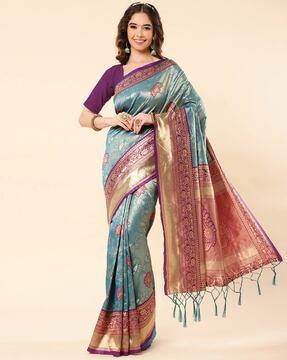 saree with floral woven motifs