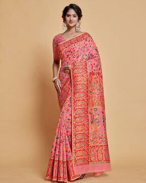 saree with floral woven motifs