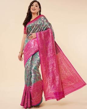 saree with floral woven motifs