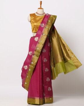 saree with floral woven motifs