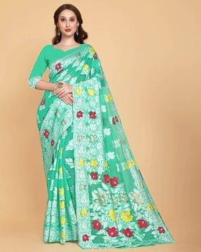 saree with floral woven motifs