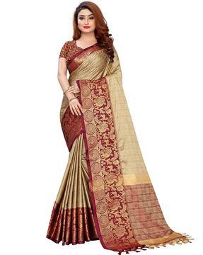 saree with floral woven motifs