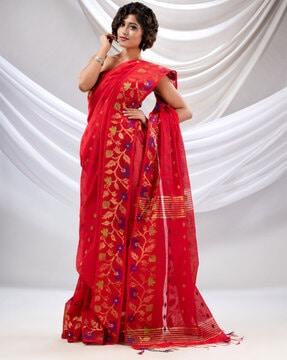 saree with floral woven motifs