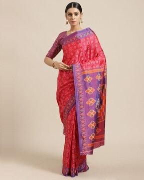 saree with geometric print detail