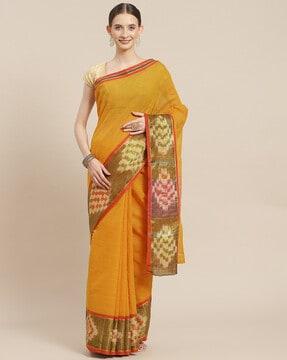 saree with geometric woven motifs