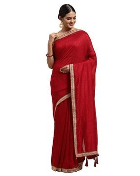 saree with lace border & tassels