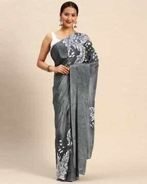 saree with leaf print border