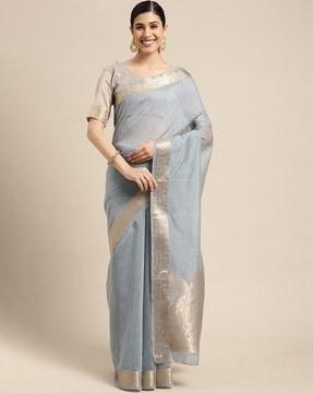 saree with paisley woven border