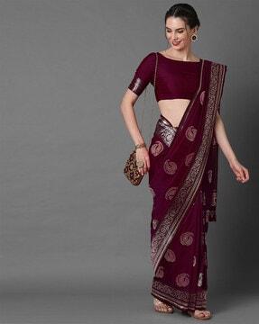 saree with paisley woven motifs & contrast border