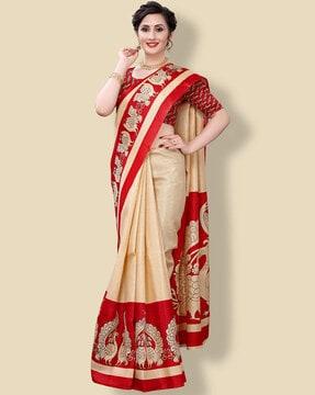 saree with peacock print  border