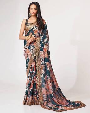 saree with scalloped embellished border