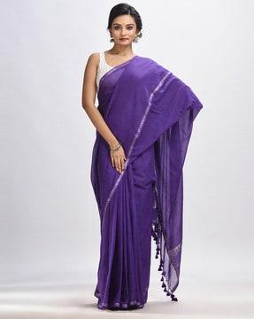 saree with zari border & tassels