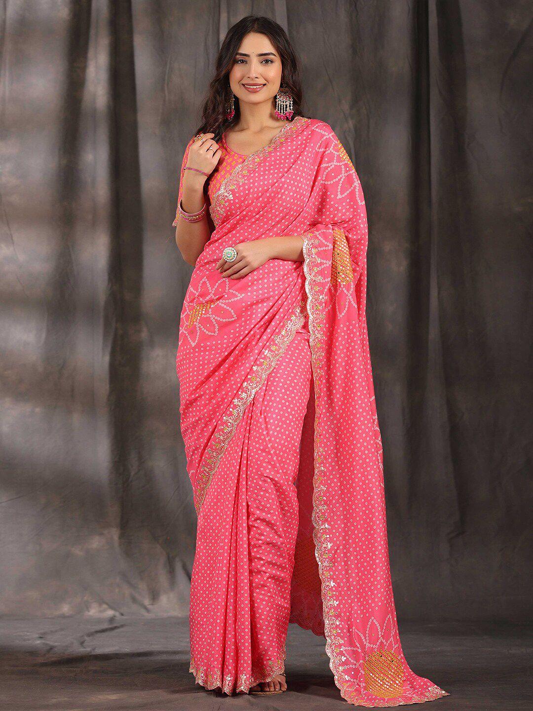 saree.com bandhani printed sequinned  embroidered saree