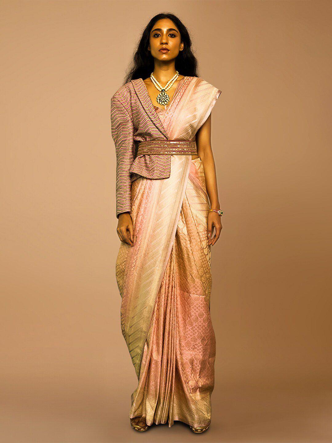 saree.com ethnic motifs zari silk blend belted banarasi saree