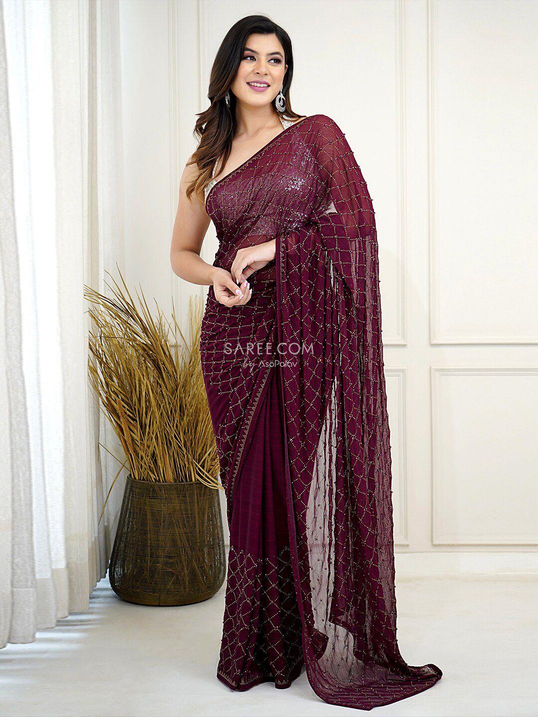 saree.com geometric embellished beads and stones saree