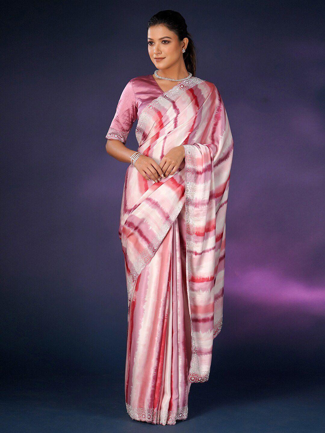saree.com striped sequinned satin saree