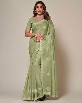 sareeembroidered saree with contrast scalloped border