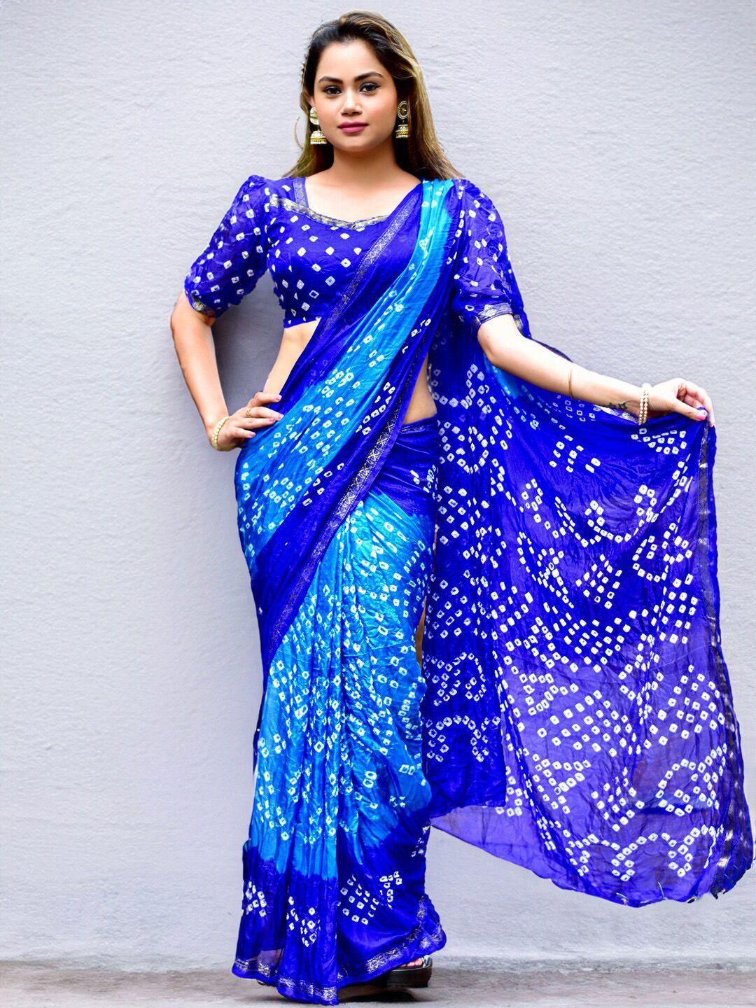 sareewave blue & white bandhani art silk bandhani saree